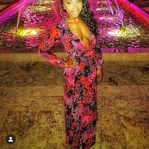 Bebe print slit shorts gown dress